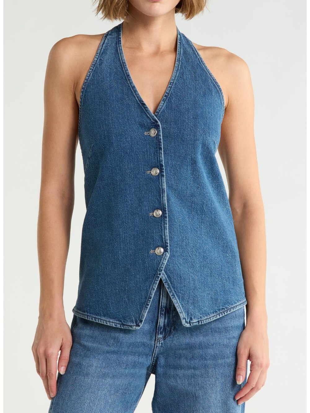 rag & bone Matilda Denim Vest Halter Neck Button Front Blue Size 4